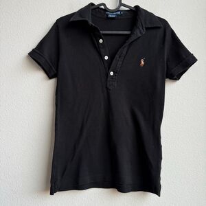 Vintage Ralph Lauren Women’s Black Preppy Short Sleeve Polo Logo Size Medium